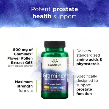 Swanson Graminex Flower Pollen Extract – Prostate & Urinary Health (60 Capsules, 500 mg) – 3-Pack