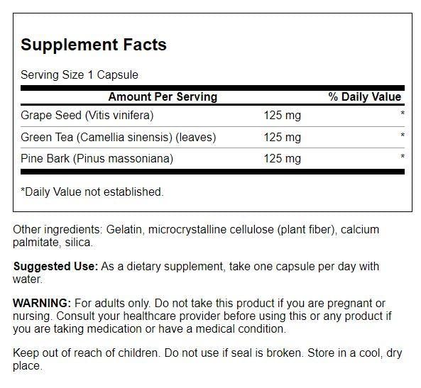 Swanson Grape Seed Green Tea & Pine Bark Complex - Antioxidant Support, 60 Capsules