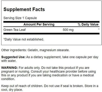 Swanson Green Tea Extract Supplement - 500 mg, 100 Capsules | Antioxidant Rich