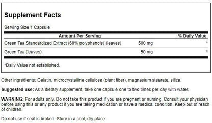 Swanson Green Tea Extract 500 mg | 60 Capsules | Antioxidant & Immune Support
