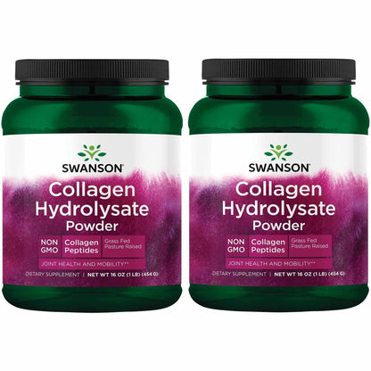 Swanson High Plains Collagen Hydrolysate Powder – Collagen Peptides Powder for Hair, Skin, Nails, Joint Health & Bone Support (1lb) 2 Pack