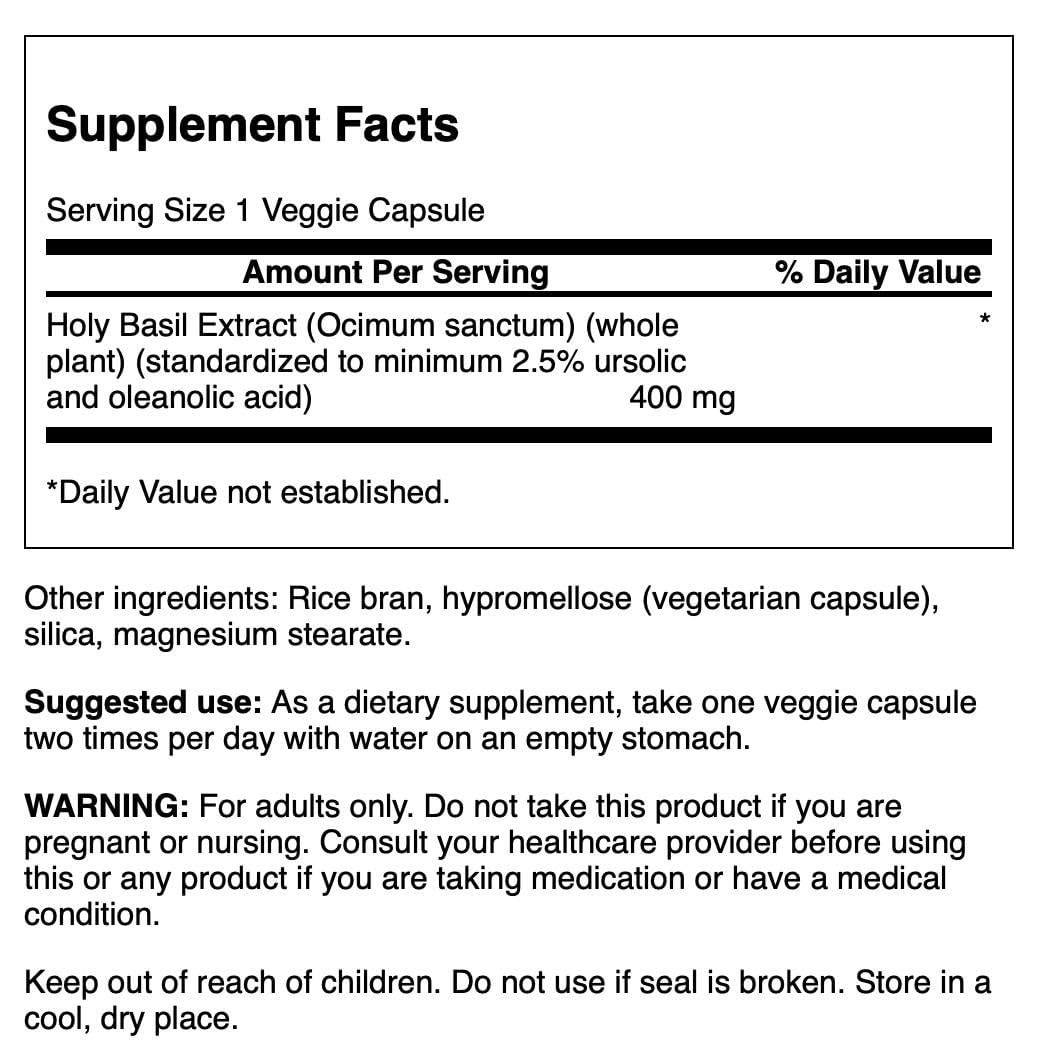 Swanson Holy Basil (Tulsi) Extract 400 mg - 60 Veg Capsules