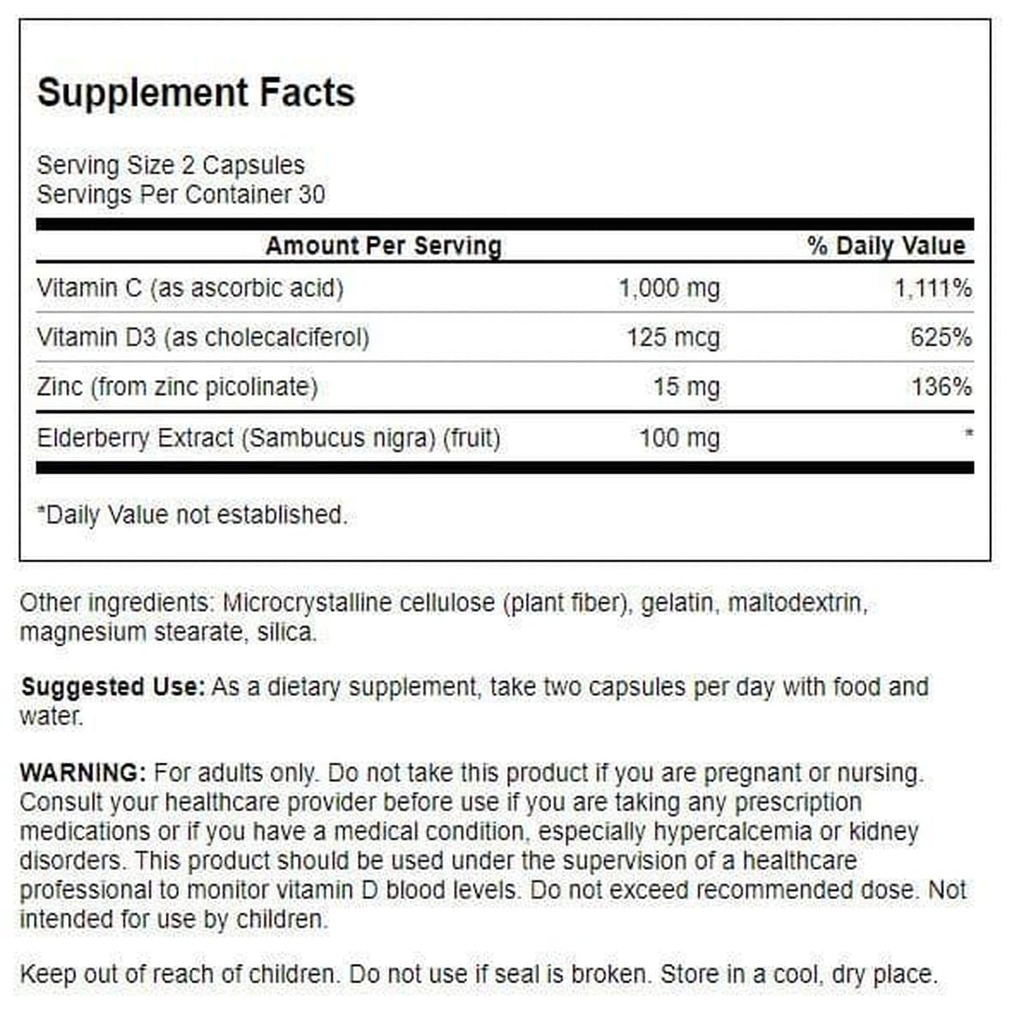 Swanson High Potency Ultimate Immune Defense with C, D, Zinc & Elderberry 60 Caps