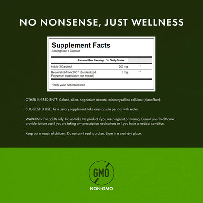 Swanson Indole-3-Carbinol with Resveratrol (I3C) - Cellular Protection & Hormone Balance - 60 Caps