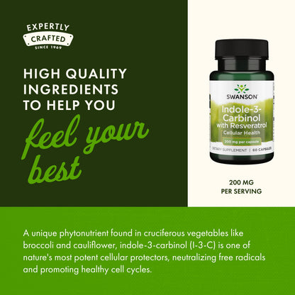Swanson Indole-3-Carbinol with Resveratrol (I3C) - Cellular Protection & Hormone Balance - 60 Caps