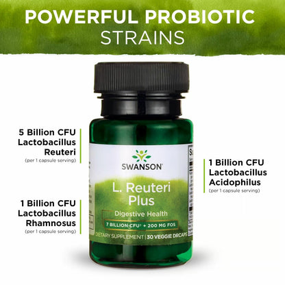 Swanson L. Reuteri Probiotic Plus with L. Rhamnosus, L. Acidophilus & FOS Prebiotic – 7B CFU per Capsule, 30 Veggie Capsules (4 Pack)