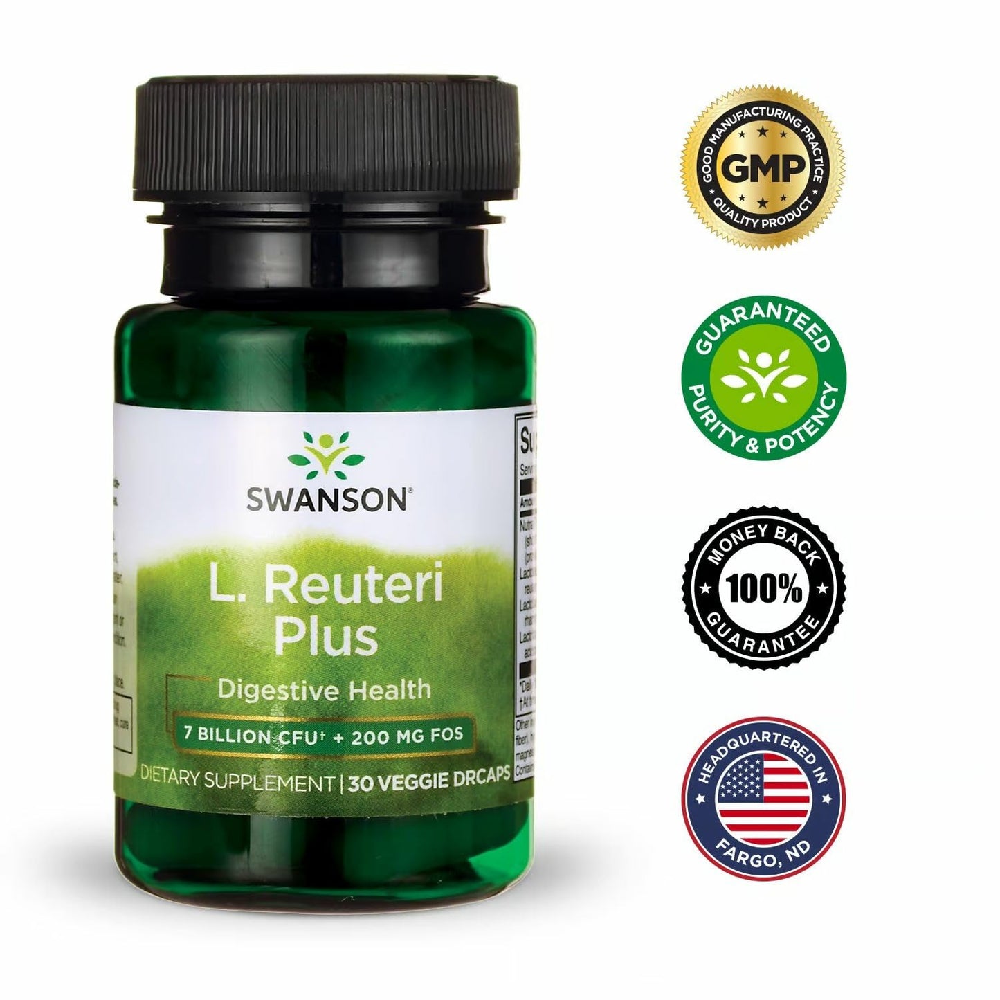 Swanson L. Reuteri Probiotic Plus with L. Rhamnosus, L. Acidophilus & FOS Prebiotic – 7B CFU per Capsule, 30 Veggie Capsules (4 Pack)