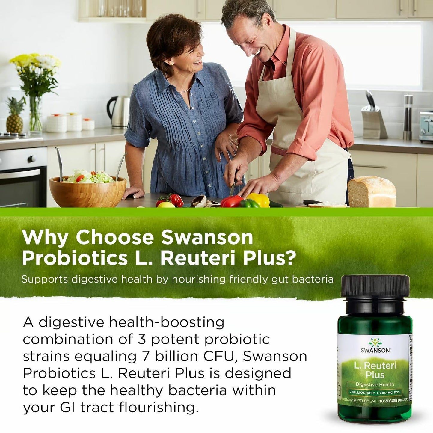 Swanson L. Reuteri Probiotic Plus with L. Rhamnosus, L. Acidophilus & FOS Prebiotic – 7B CFU per Capsule, 30 Veggie Capsules (4 Pack)