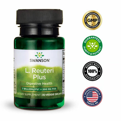 Swanson L. Reuteri Probiotic Plus with L. Rhamnosus, L. Acidophilus & FOS Prebiotic – 7B CFU per Capsule, 30 Veggie Capsules (4 Pack)