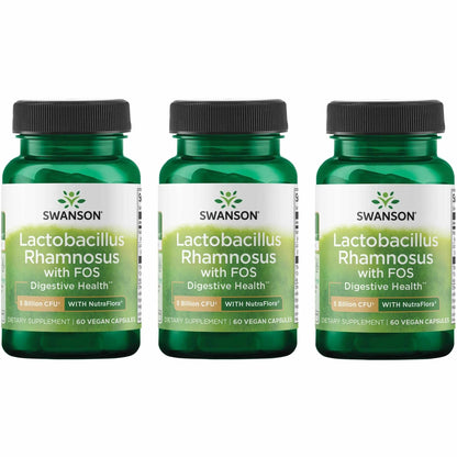 Swanson Lactobacillus Rhamnosus with FOS - Probiotic Supplement 5 Billion CFU - 3-Pack (60 Veggie Caps)