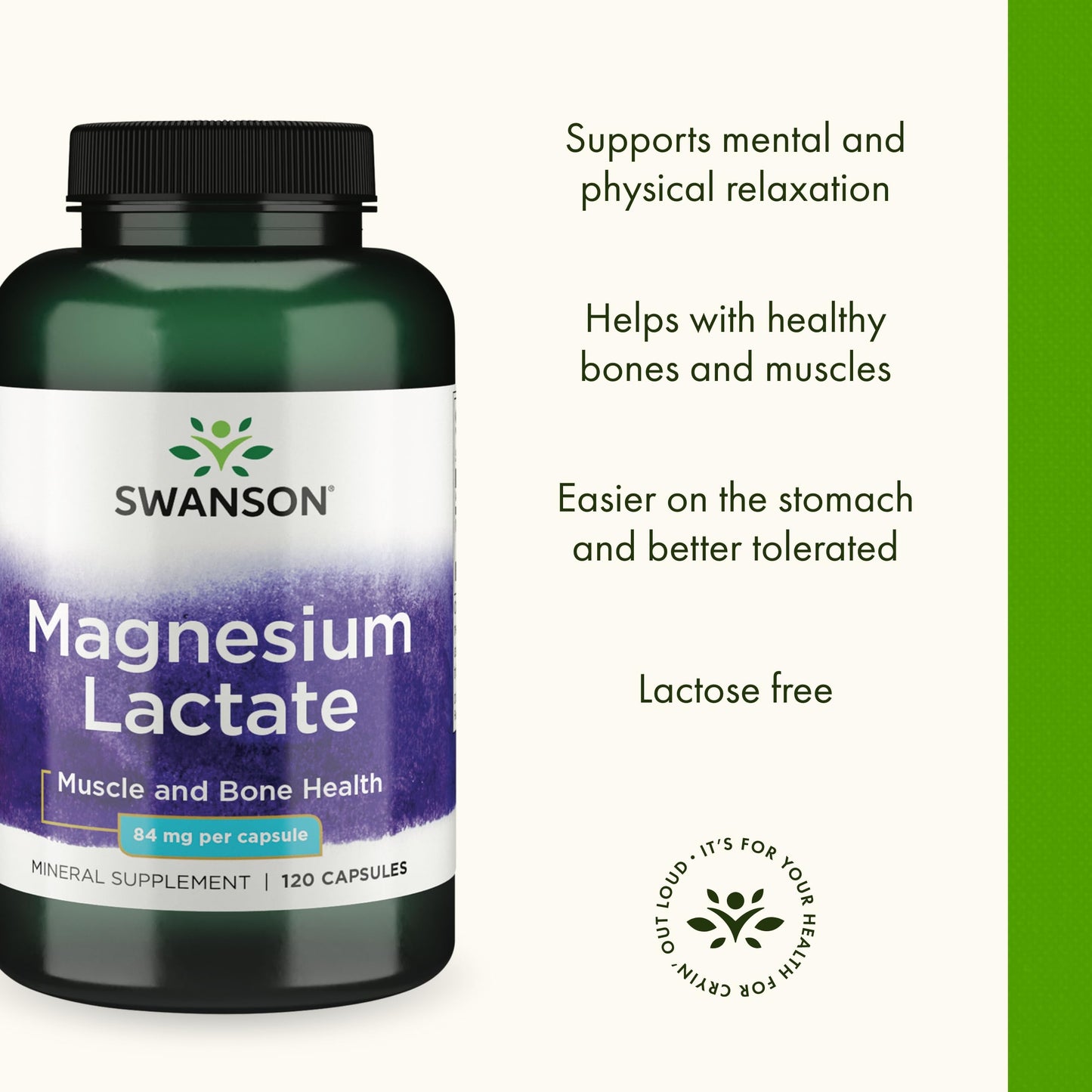Swanson Magnesium Lactate - Lactose-Free Magnesium with Gentle Absorption | 4-Pack (480 capsules)