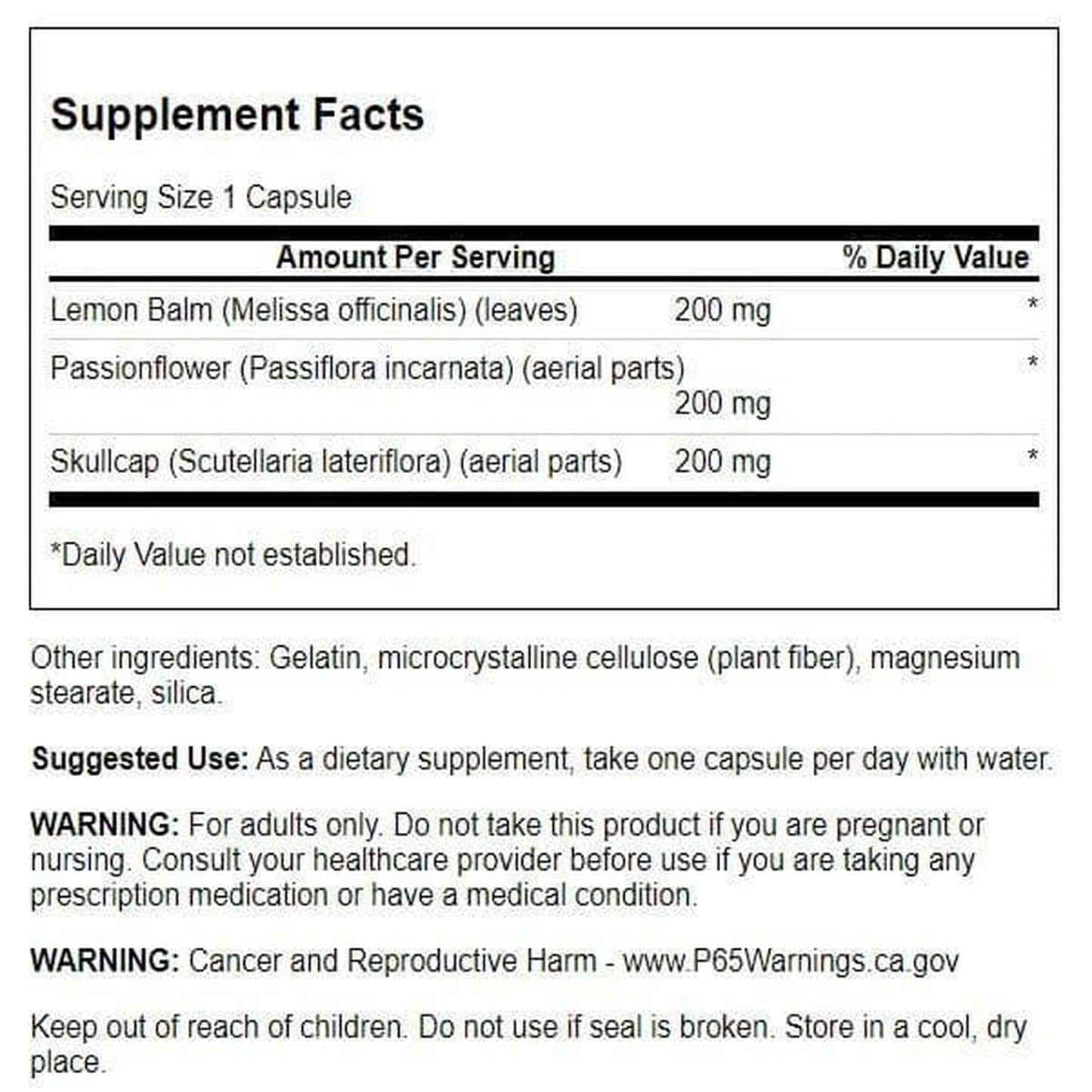 Swanson Lemon Balm Passion Flower Skullcap Complex - 180 Capsules