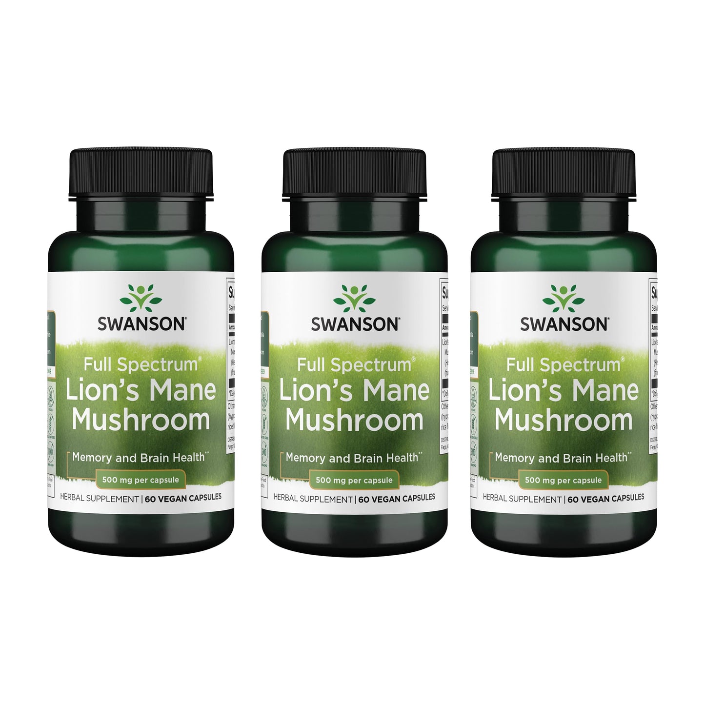 Swanson Lion's Mane Mushroom - Brain Booster (Hericium erinaceus, 60x500mg, 3 Pack)