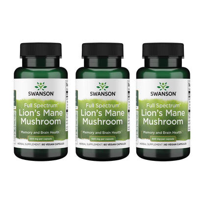 Swanson Lion's Mane Mushroom - Brain Booster (Hericium erinaceus, 60x500mg, 3 Pack)