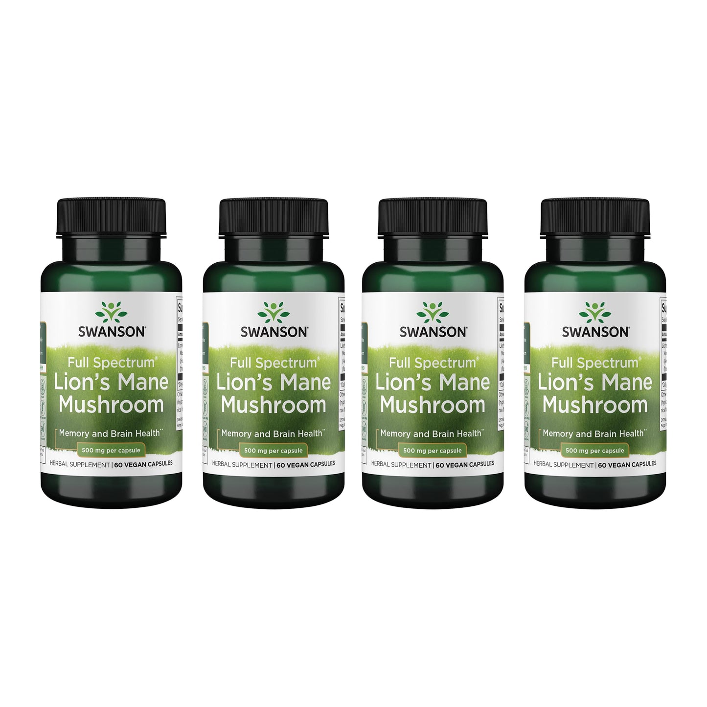 Swanson Lion's Mane Mushroom - Brain Support & Focus (4 Bottles, 60 Capsules Each)