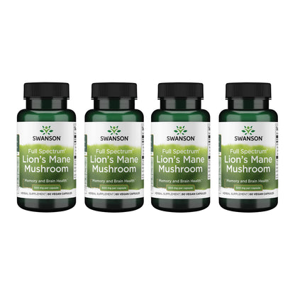 Swanson Lion's Mane Mushroom - Brain Support & Focus (4 Bottles, 60 Capsules Each)