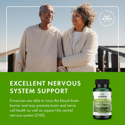 Swanson Lion's Mane Mushroom - Brain Support & Focus (4 Bottles, 60 Capsules Each)