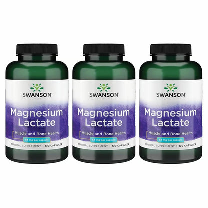 Swanson Magnesium Lactate – Gentle Lactate Magnesium for Muscle & Bone Support | 3 Pack