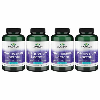 Swanson Magnesium Lactate - Lactose-Free Magnesium with Gentle Absorption | 4-Pack (480 capsules)