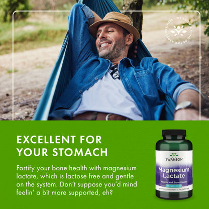 Swanson Magnesium Lactate - Lactose-Free Magnesium with Gentle Absorption | 4-Pack (480 capsules)
