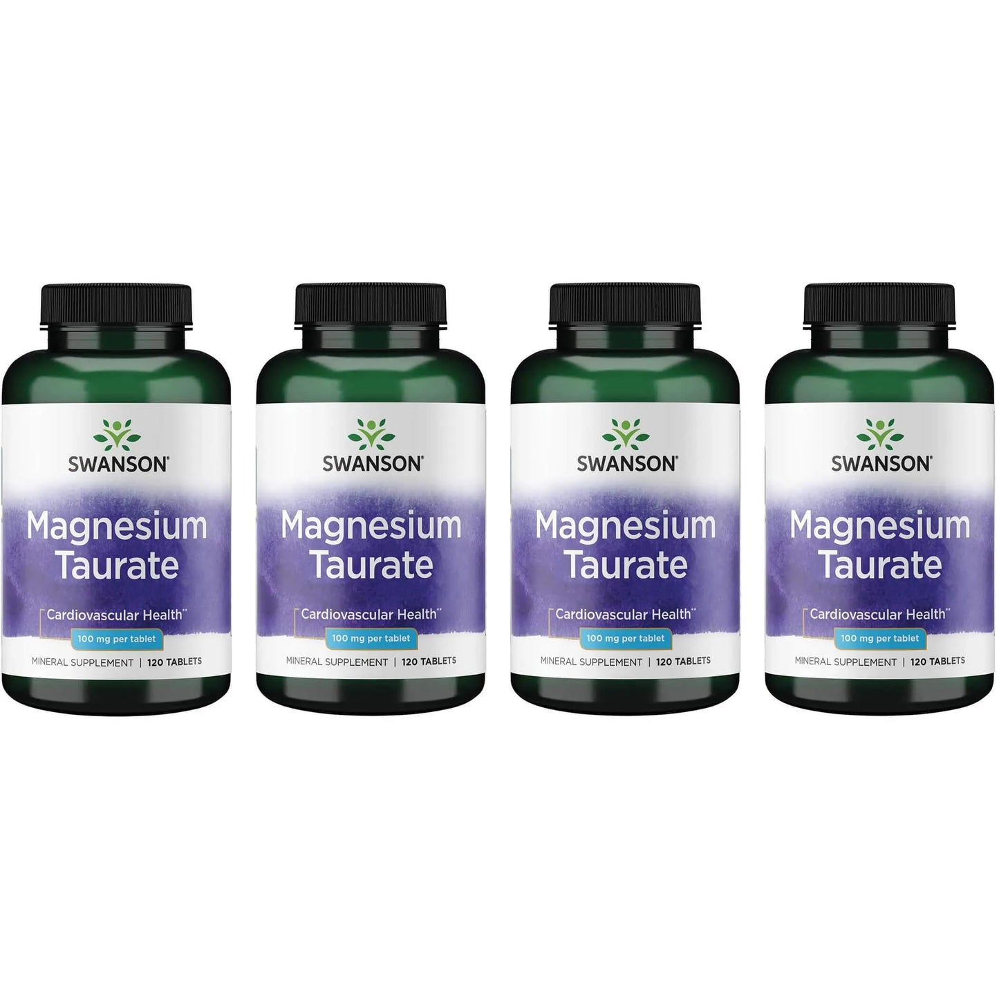 Swanson Magnesium Taurate Mineral Supplement - 120 Tablets (100 mg) - 4 Pack