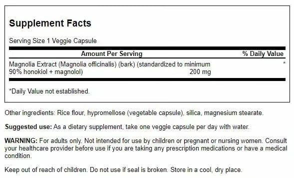 Swanson Magnolia Bark Herbal Supplement – Nervous System & Digestive Support (30 Veggie Capsules, 200mg) 4 Pack