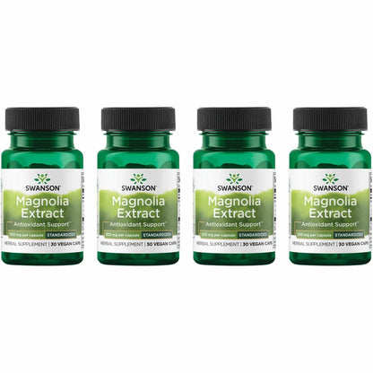 Swanson Magnolia Bark Herbal Supplement – Nervous System & Digestive Support (30 Veggie Capsules, 200mg) 4 Pack