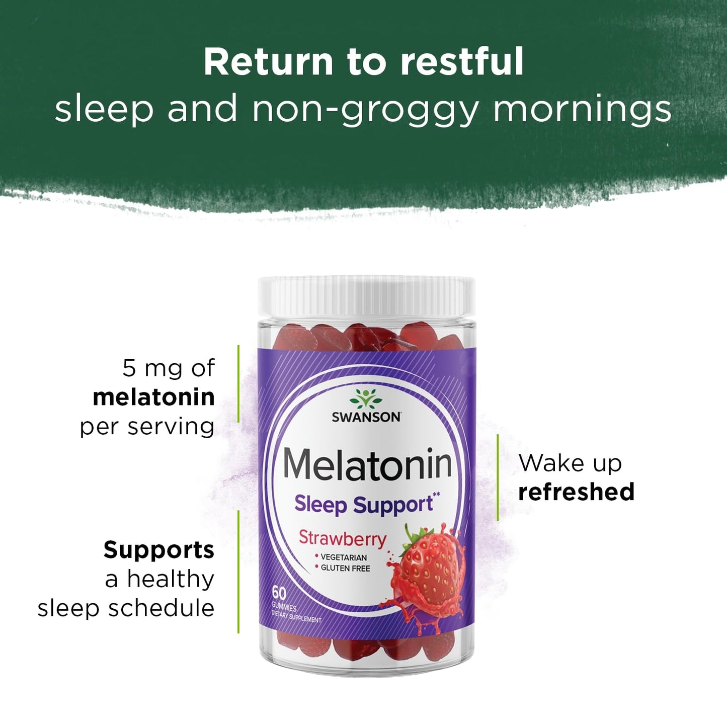 Swanson Melatonin Gummies Strawberry 2.5 mg – 60 Gummies (3 Pack) | Sleep Support