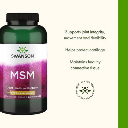 Swanson MSM 1000mg 240 Capsules - Joint Health & Mobility (2 Pack)