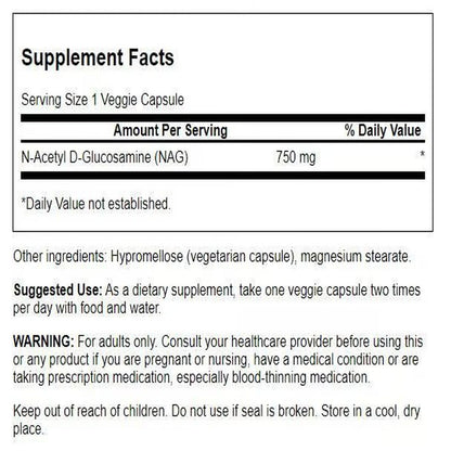 Swanson N-Acetyl D-Glucosamine - Joint Support & GI Health | 60 Veggie Capsules, 750 mg Each
