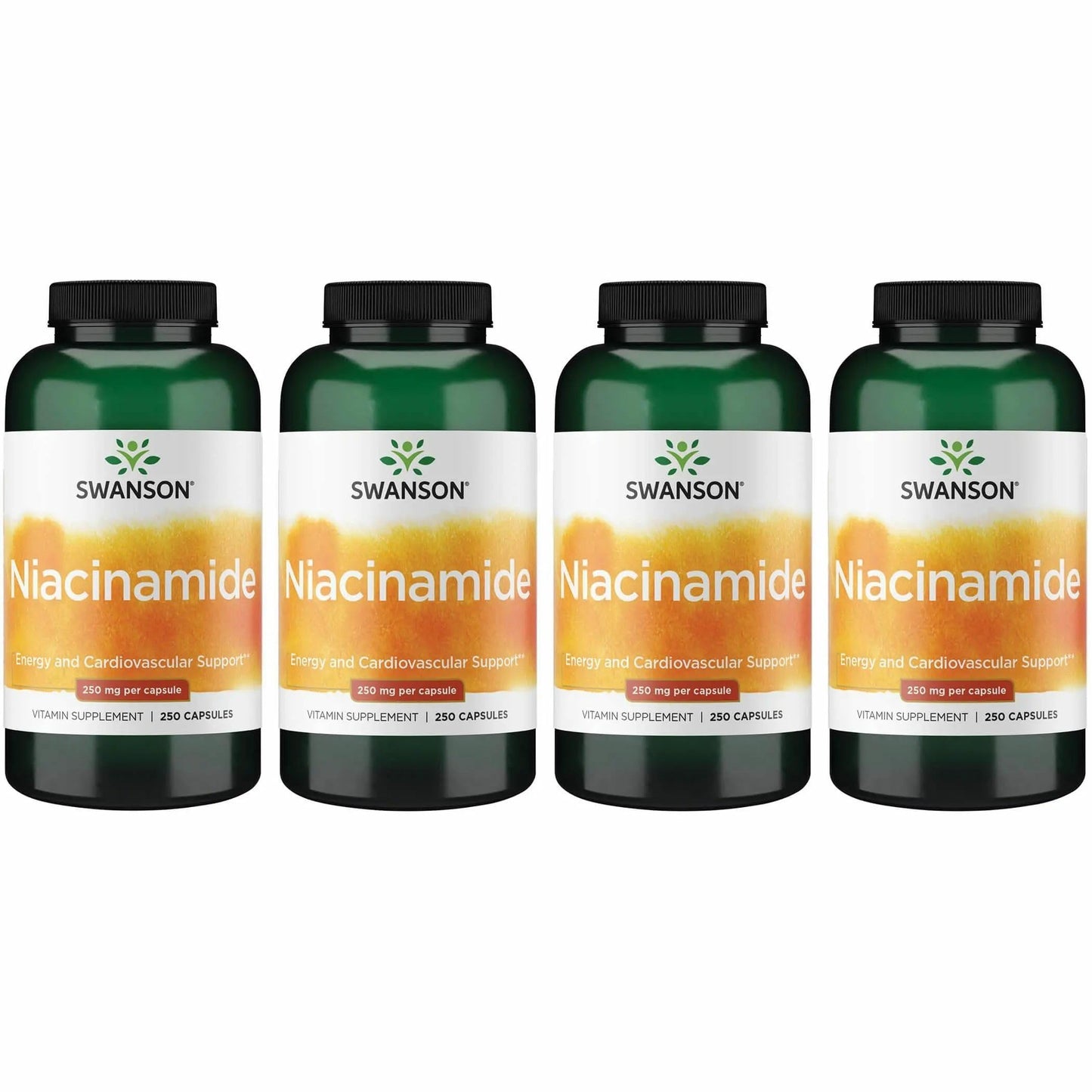 Swanson Niacinamide Vitamin B3 Supplement – 4 Pack, 250 mg Capsules (250 Count)