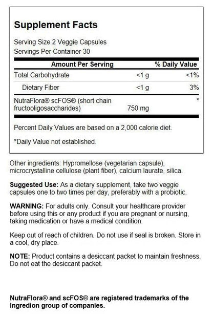 Swanson Nutraflora 375 Milligrams 60 Veg Capsules – Prebiotic Fiber & Probiotic Support