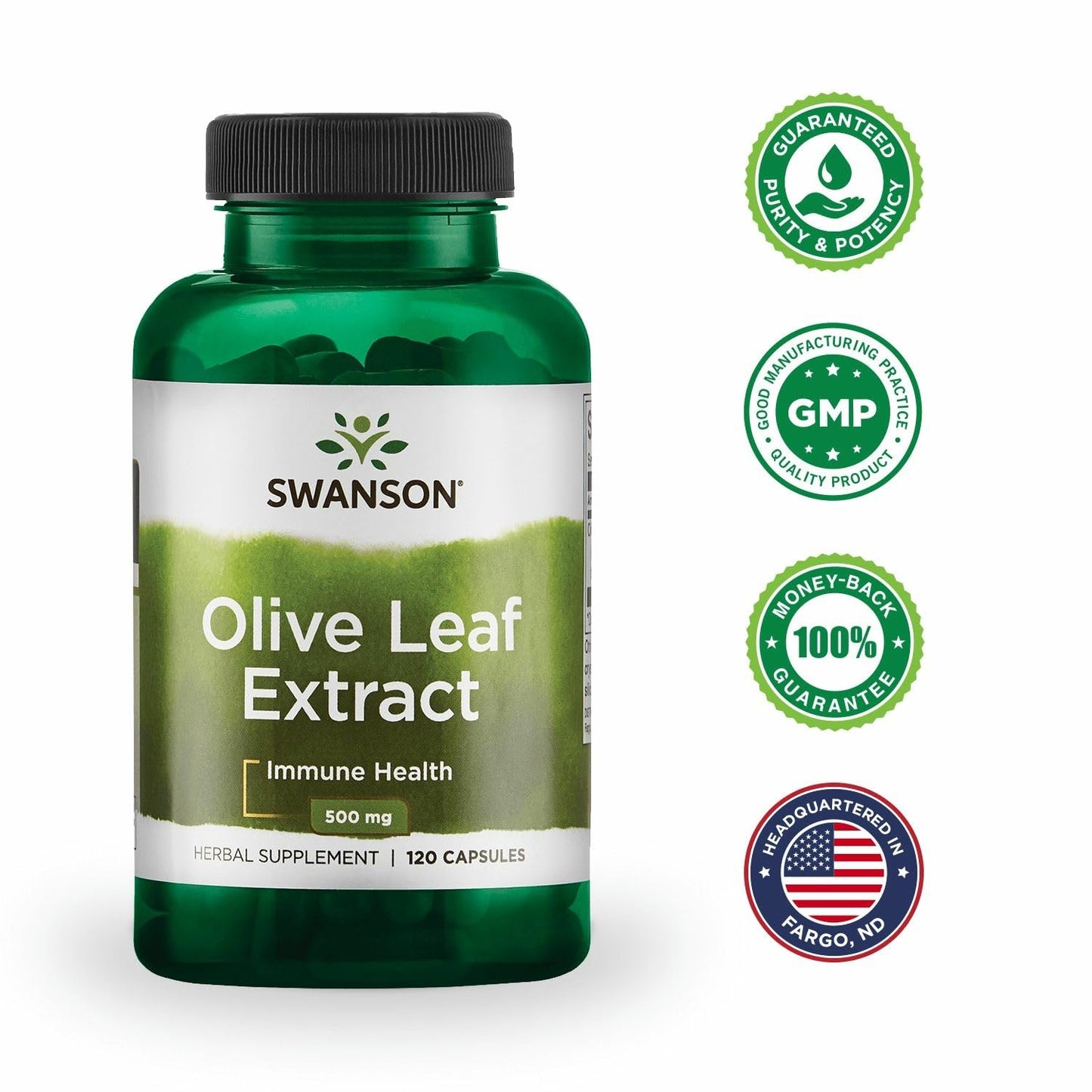 Swanson Olive Leaf Extract Capsules with 20% Oleuropein – 3 Bottles (120 Capsules each, 500 mg)