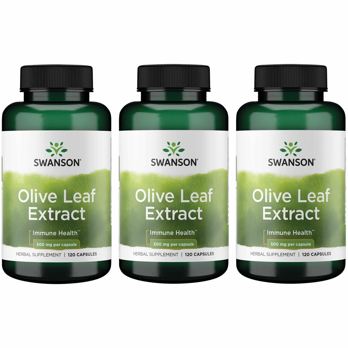 Swanson Olive Leaf Extract Capsules with 20% Oleuropein – 3 Bottles (120 Capsules each, 500 mg)