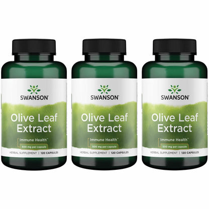 Swanson Olive Leaf Extract Capsules with 20% Oleuropein – 3 Bottles (120 Capsules each, 500 mg)