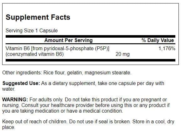 Swanson P-5-P Vitamin B-6 (Pyridoxal-5-Phosphate) 20 mg — 60 Capsules (1 Pack)