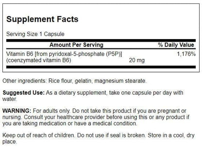 Swanson P-5-P Vitamin B-6 (Pyridoxal-5-Phosphate) 20 mg — 60 Capsules (1 Pack)
