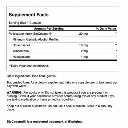 Swanson Policosanol - Supplement Helps Support Cardiovascular Health - All Natural Formula Aids Good Heart Health & Function - Helps Maintain Healthy Cholesterol Levels (60 Capsules, 20mg Each)