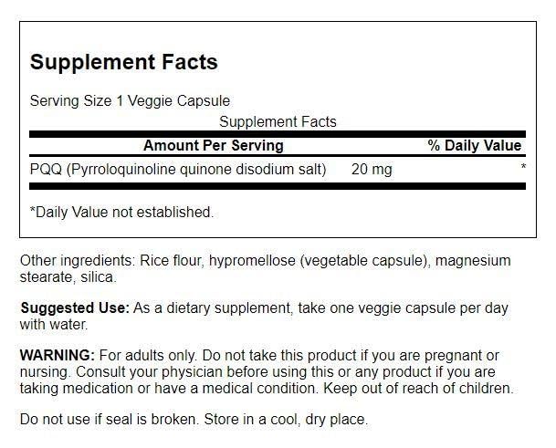 Swanson PQQ 20 mg - 30 Veg Capsules | Pyrroloquinoline Quinone
