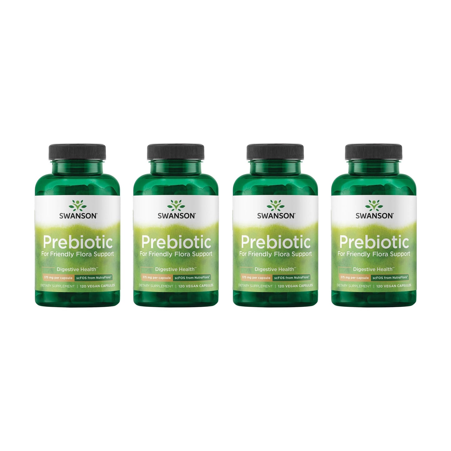 Swanson Prebiotic Capsules – Gut Health & Digestive Support (120 Veggie Capsules, 750 mg) – 4 Pack
