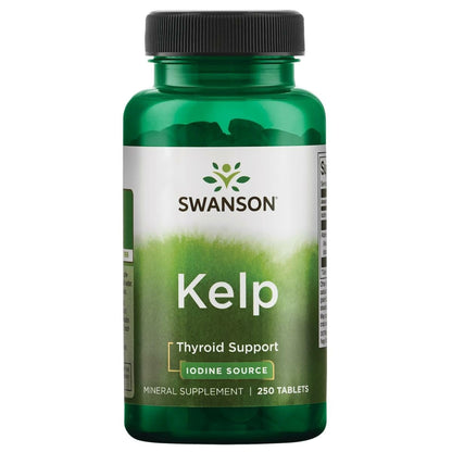 Swanson Premium Brand Kelp - Natural Iodine Source for Thyroid Health | 250 Tablets, 225 mcg Each