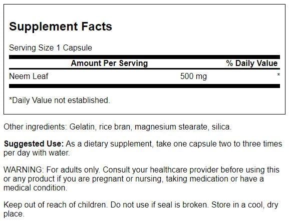 Swanson Premium Neem Leaf Immune Health - 500 mg, 100 Capsules