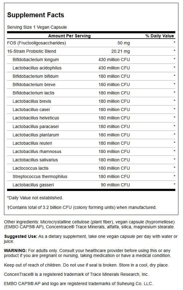 Swanson Dr. Stephen Langer's Formula Probiotic - 16 Strains, 3.2B CFU per Capsule, 60 Veggie Capsules (4 Pack)