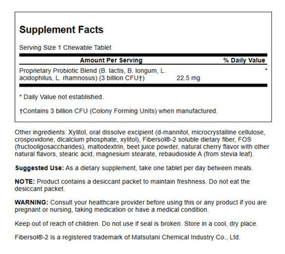 Swanson Probiotic Kids NAT Cherry 60 CHWBL | Sugar-Free Cherry Probiotic for Kids