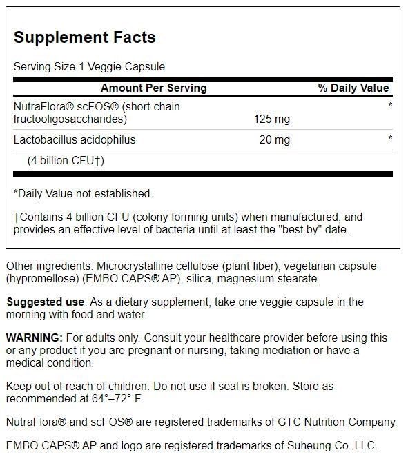 Swanson Prolacto Acidophilus 4 Billion CFU - 60 Veg Capsules | Probiotic Supplement