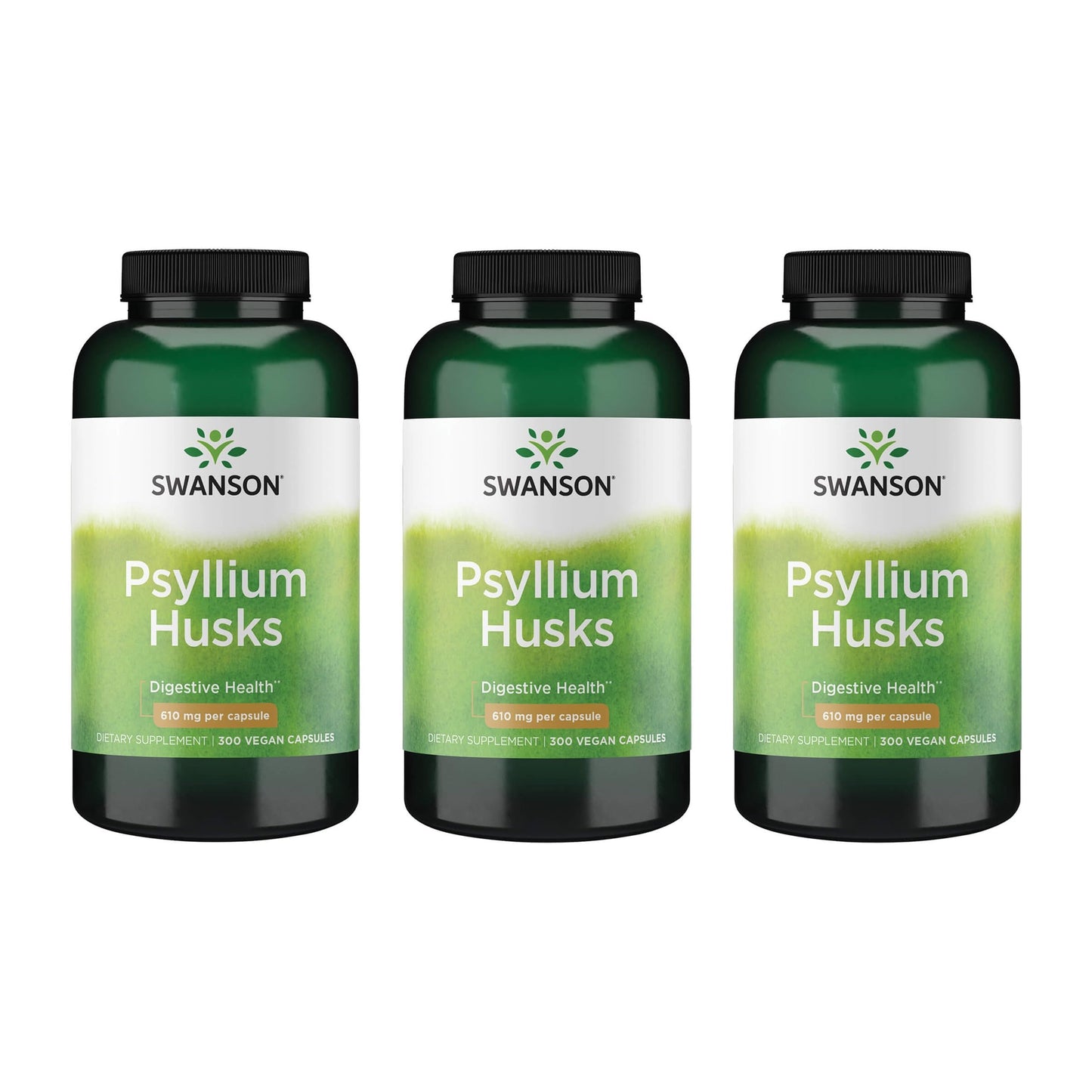 Swanson Psyllium Husk Dietary Fiber Supplement 610 mg - 300 Capsules (3-Pack)