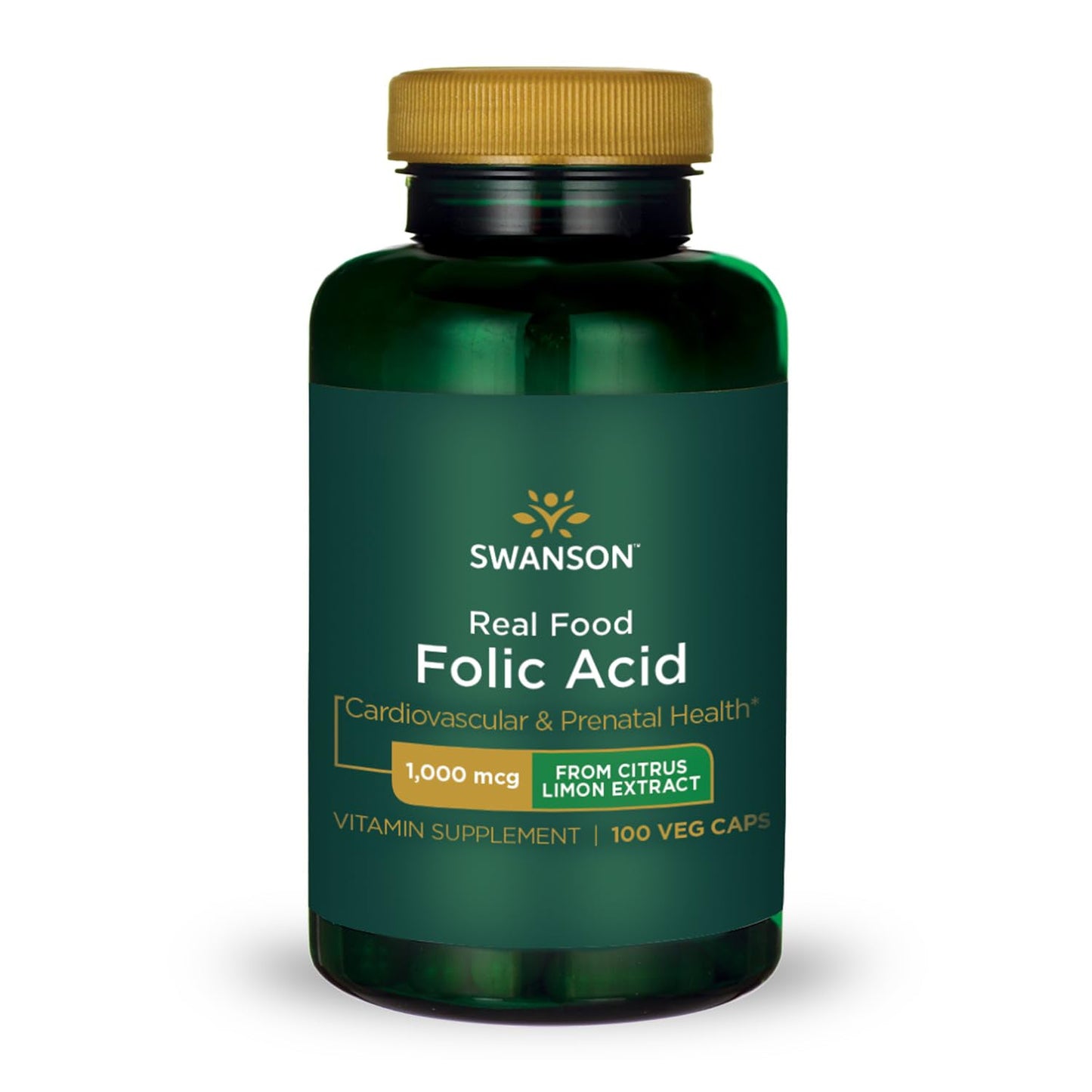Swanson Real Food Folic Acid 1000 mcg – Prenatal Vitamin, Vegan