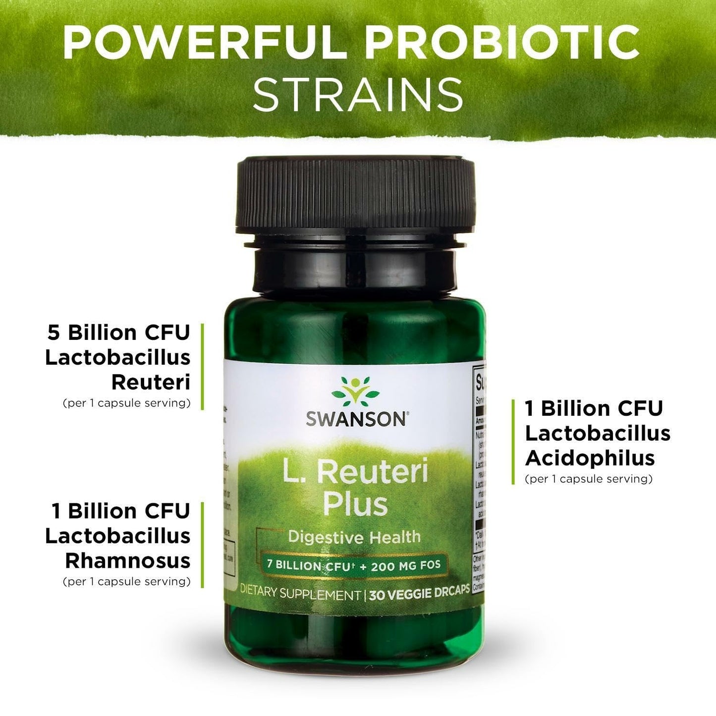 Swanson L. Reuteri Probiotic Plus with L. Rhamnosus & L. Acidophilus + FOS – 7B CFU per Capsule (3 Pack)