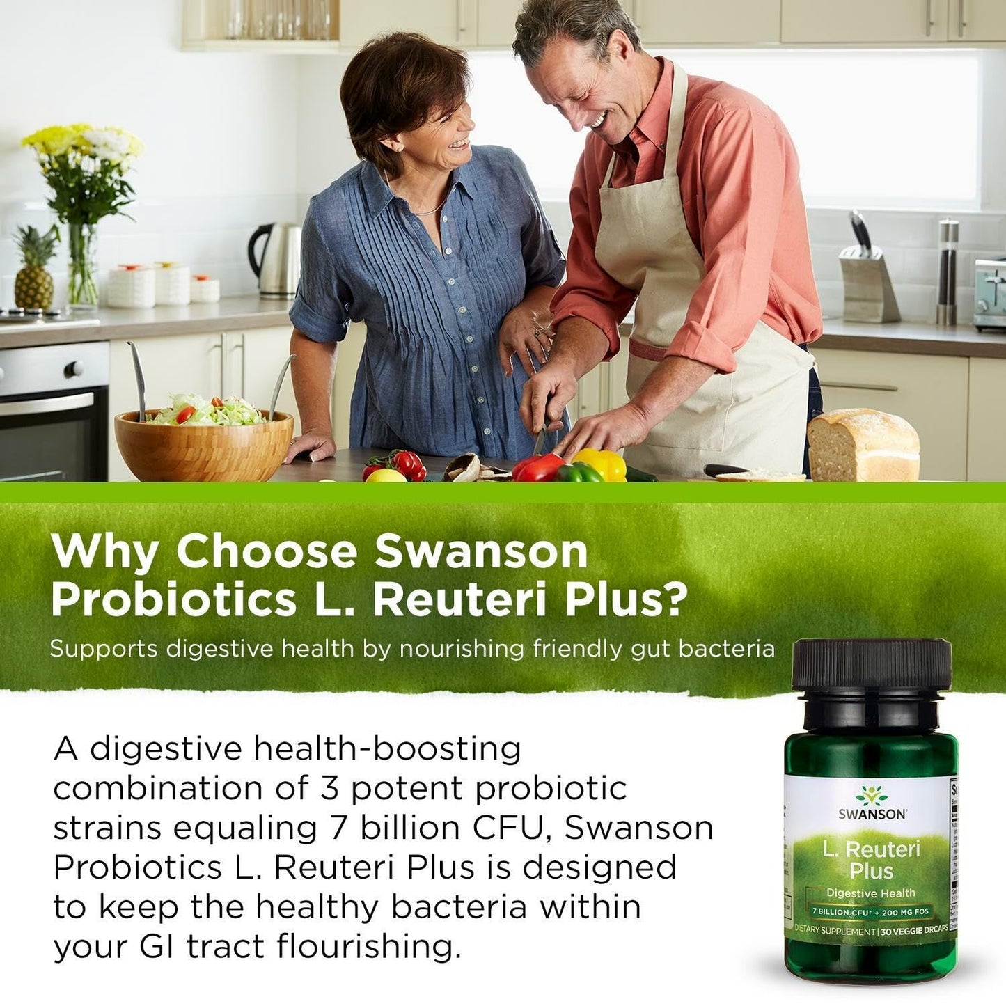 Swanson L. Reuteri Probiotic Plus with L. Rhamnosus & L. Acidophilus + FOS – 7B CFU per Capsule (3 Pack)