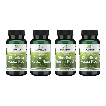 Swanson Rhodiola Rosea Root - Adaptogenic Mood & Stress Support (4 Pack, 100 Caps, 400 mg Each)